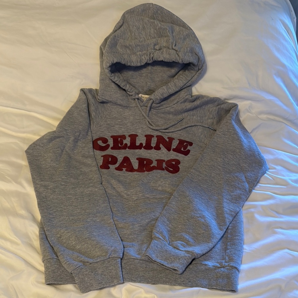 Celine Gray Hoodie with Red Logo
